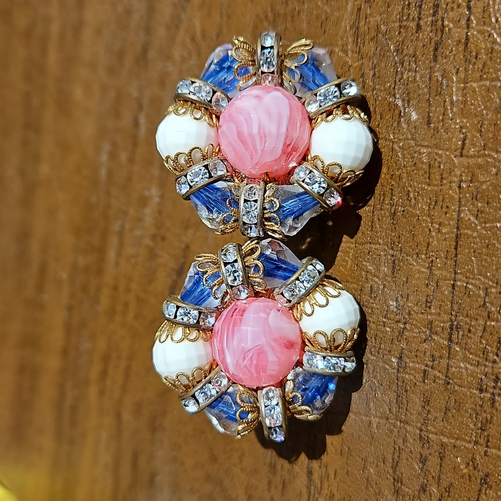 Vintage Hobé Rhondelle Rhinestone and Bead Clip-on Earrings